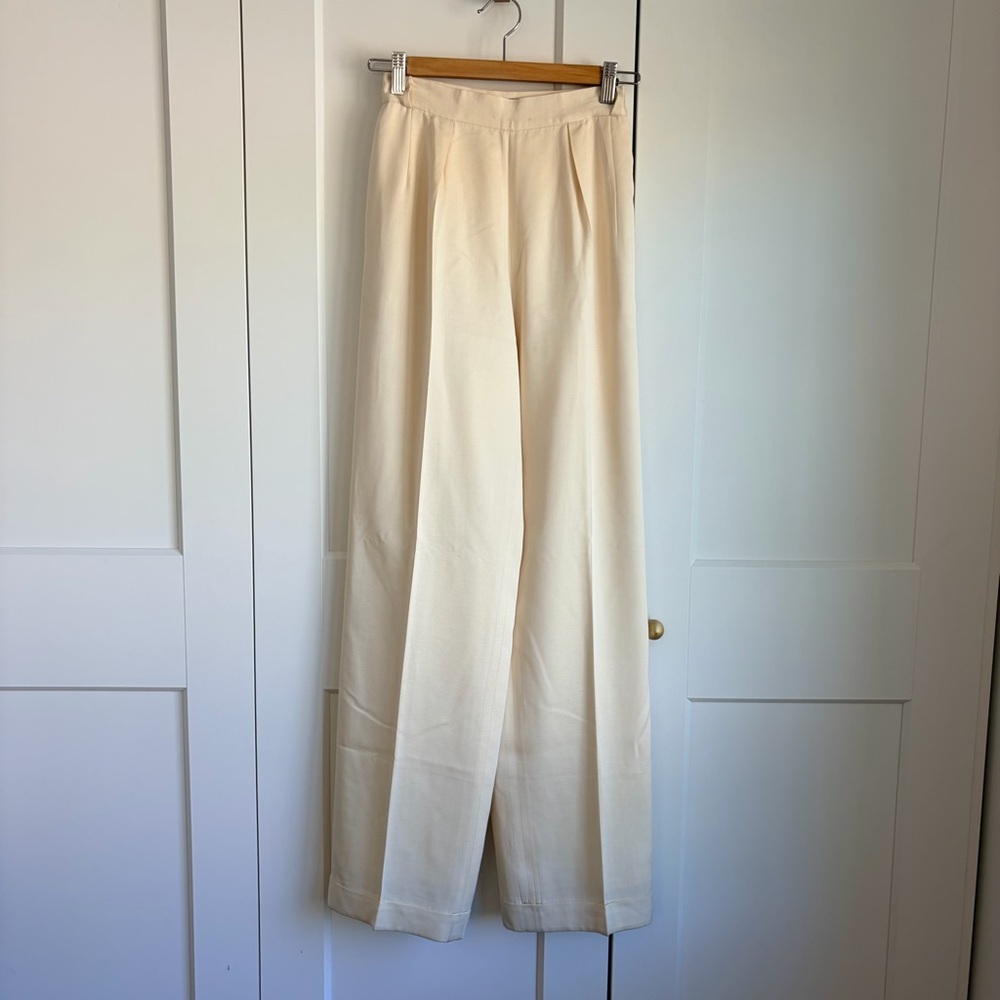 Ralph Lauren Purple Label Cream Wide-Leg Trousers